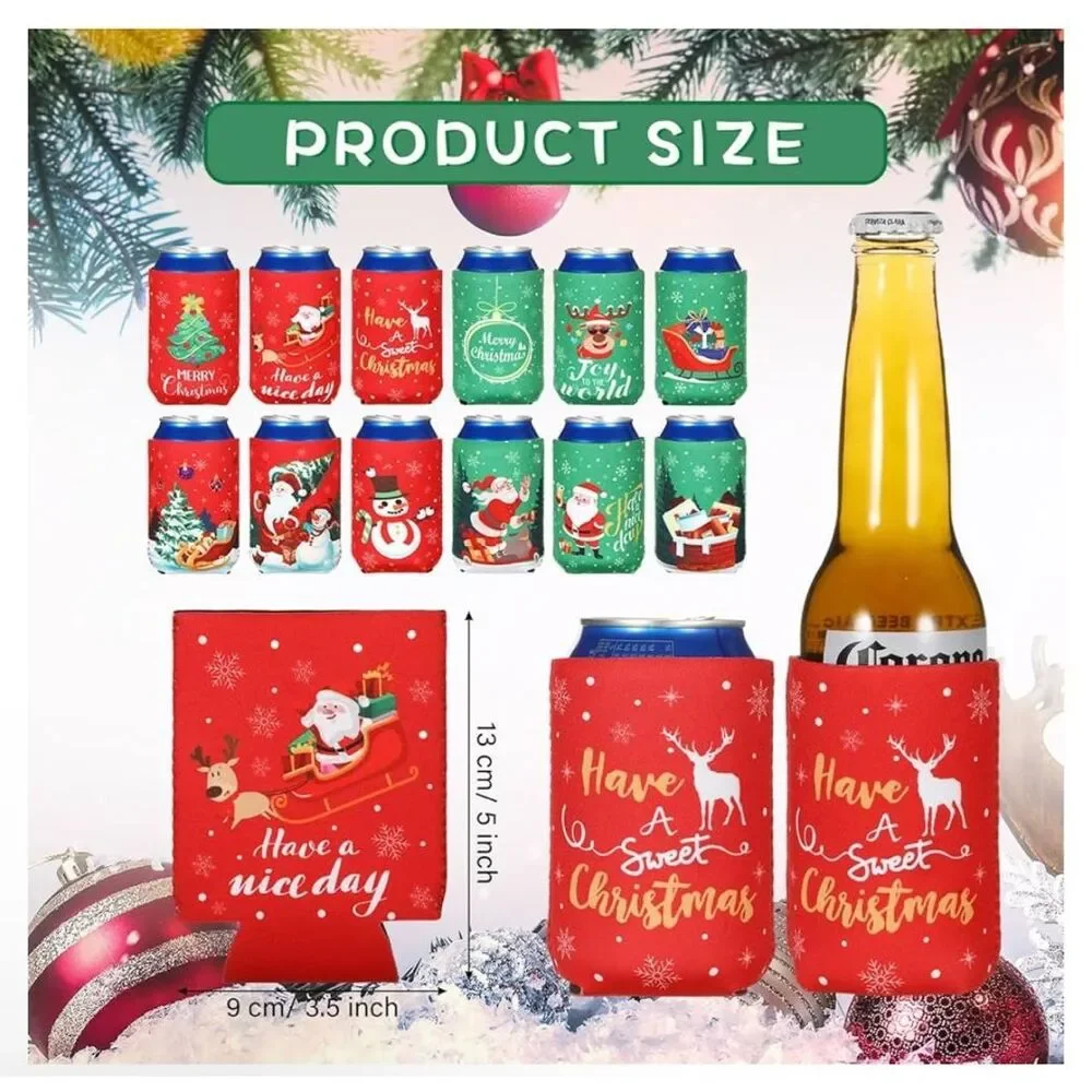NEW 60 pcs Christmas Can Cooler Sleeves 12 oz Reusable Insulated Party Decoratio